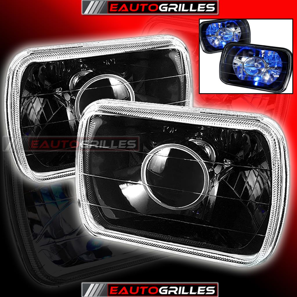 4X6 UNIVERSAL DIAMOND CUT 4"x6" PROJECTOR HEADLIGHT BLACK H4 REAL GLASS