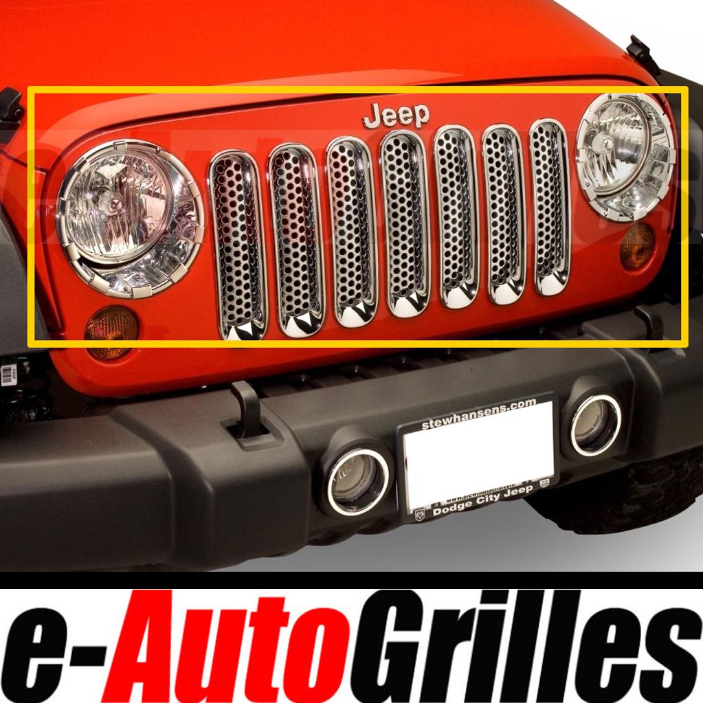 0715 Jeep JK Wrangler Chrome Trim Grilles+Headlight Covers Insert Mesh