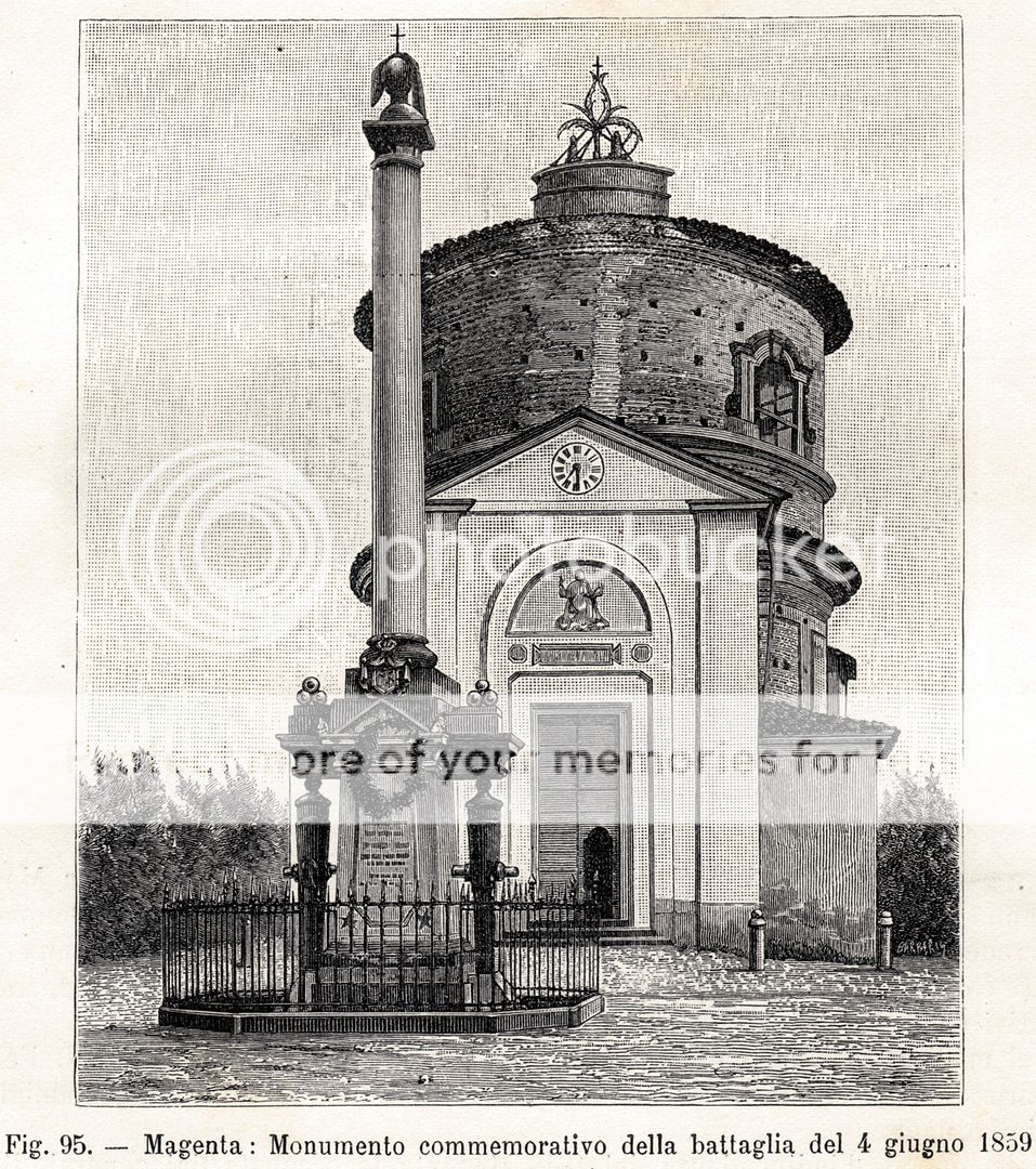 Magenta Passepartout.1894 Monumento della battaglia 1859.Milano.Stampa Antica